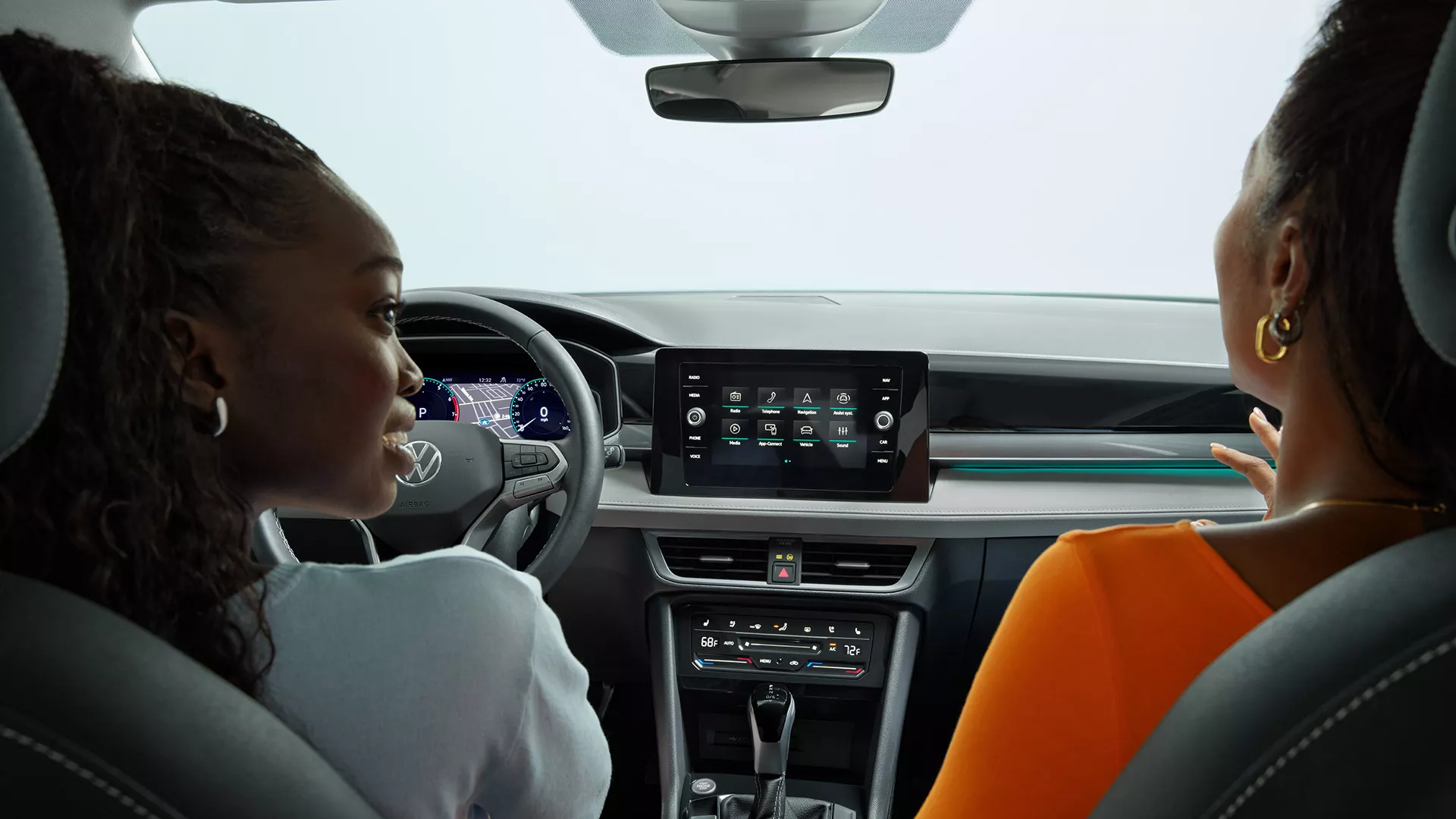 2025 Volkswagen Taos dashboard showing safety technology display